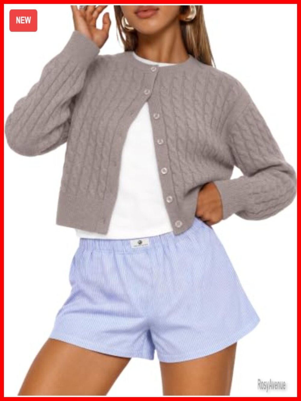 Cropped Cable Knit Cardigan Sweater Button Down Long Sleeve